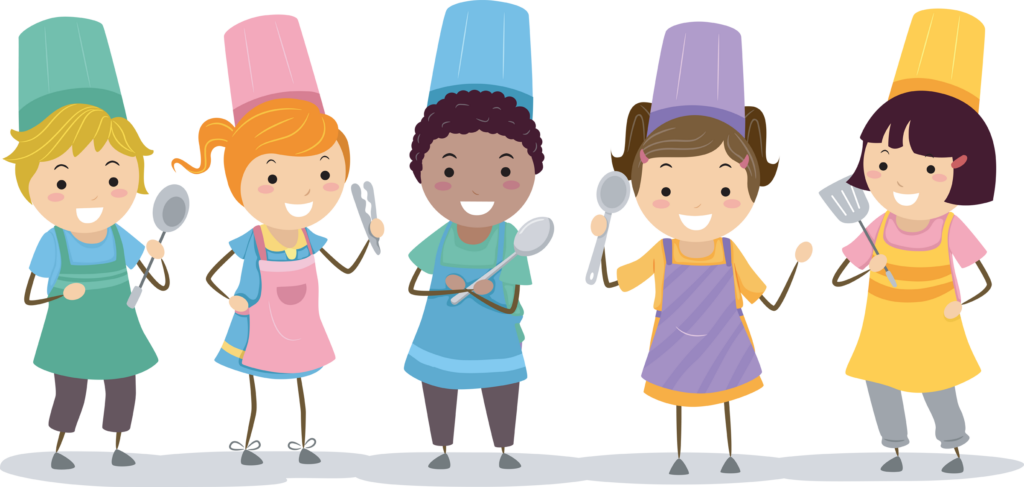 Illustration of Kids Wearing Toques and Aprons Holding Cooking Utensils