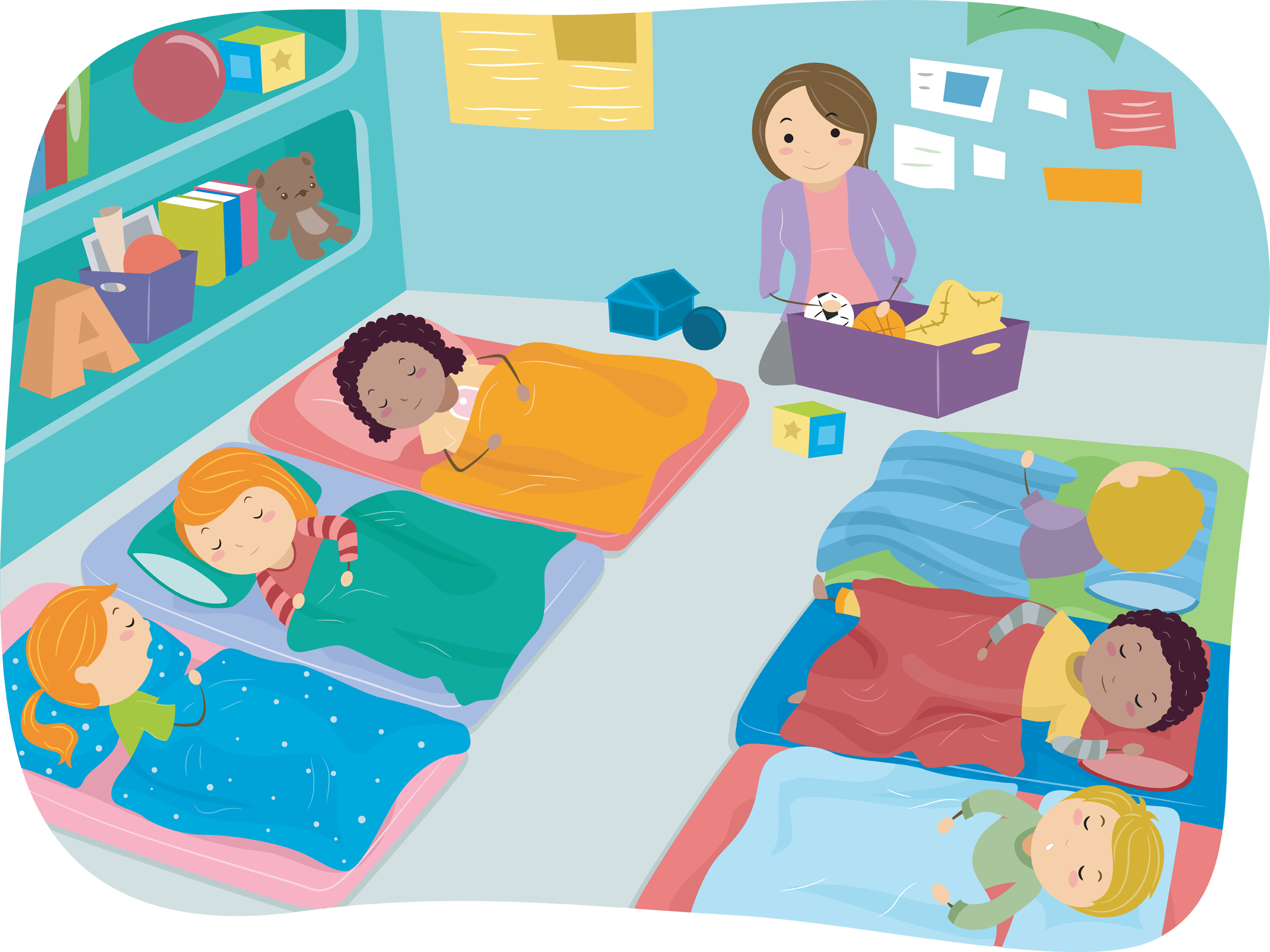 Illustration of Preschoolers enjoying their nap time