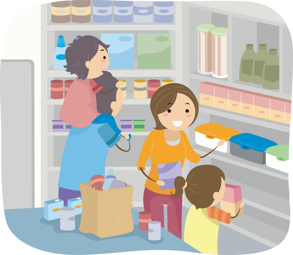 Illustration of a Family Stocking Their Shelves with Goods