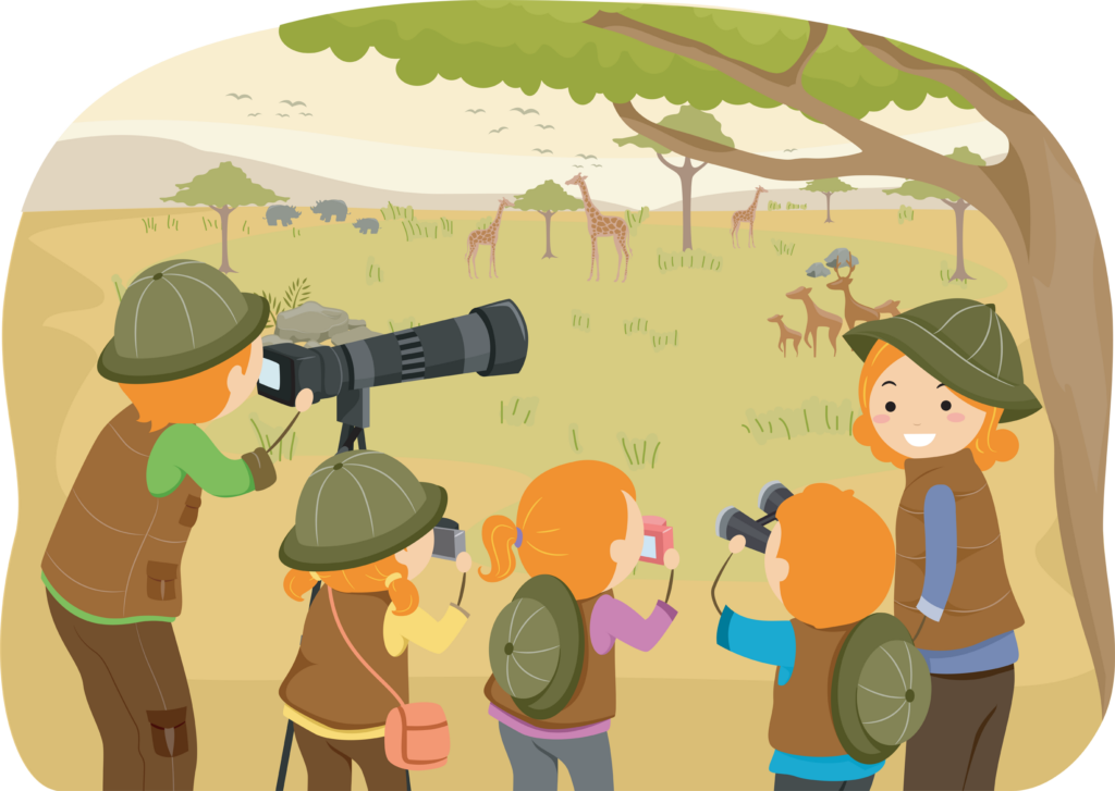 Illustration of a Family Enjoying a Safari Tour