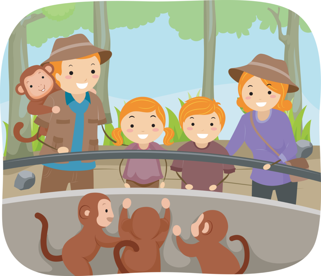 Illustration of a Family Checking Out the Monkeys at the Zoo