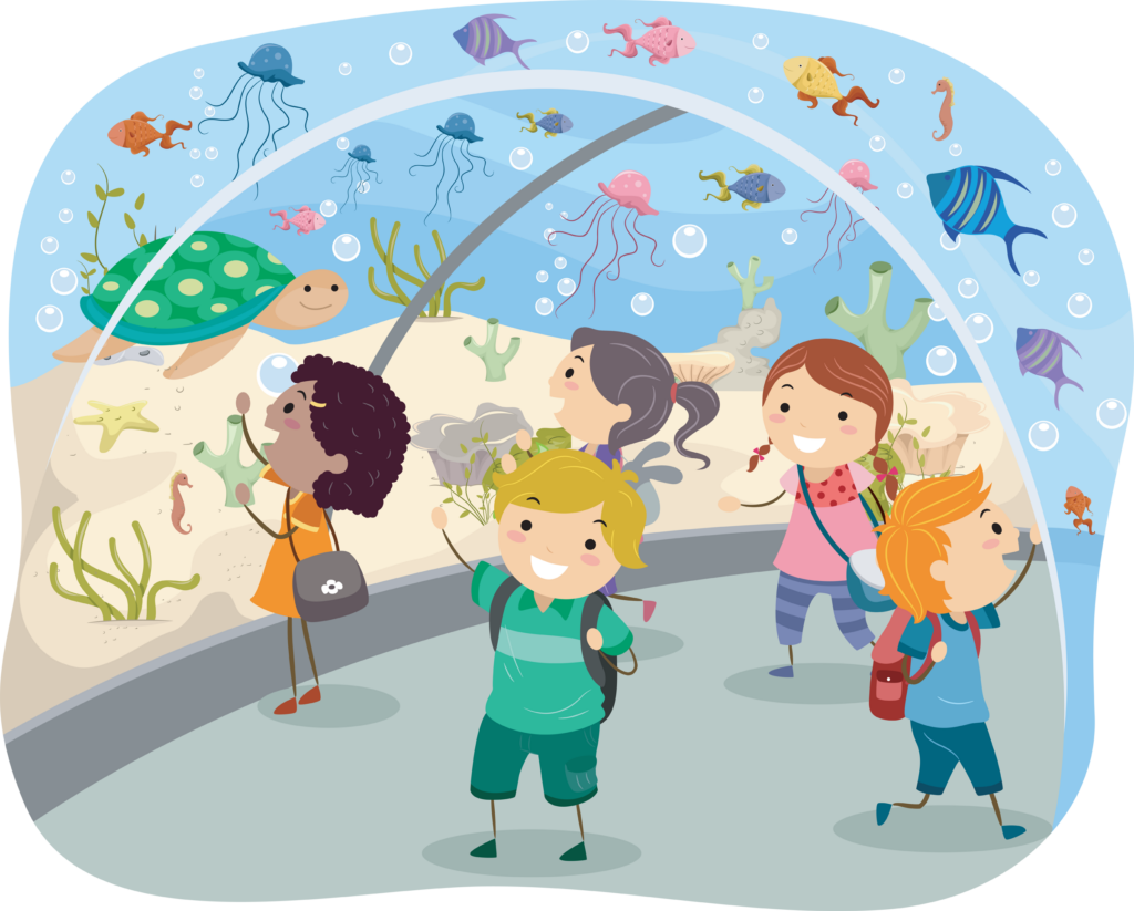 Stickman Illustration Featuring Excited Kids on a Field Trip to the Aquarium