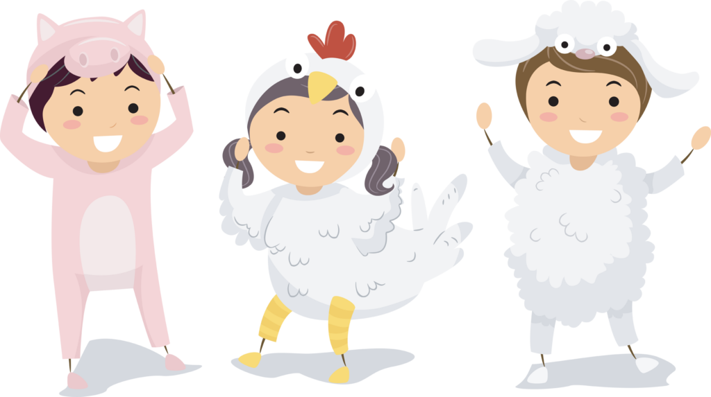 Royalty Free Clipart Image of Children in Farm Animal Costumes