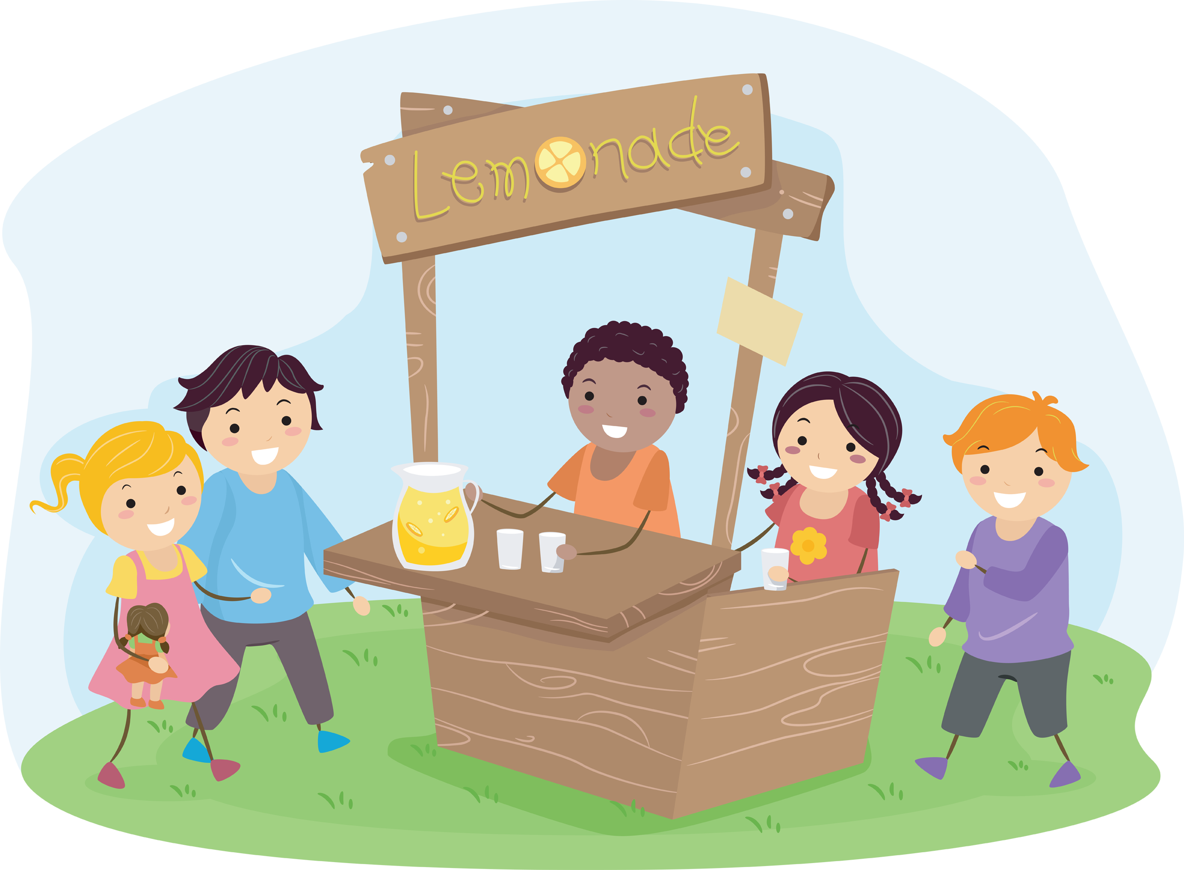 Illustration of Stickman Kids on a Lemonade Stand