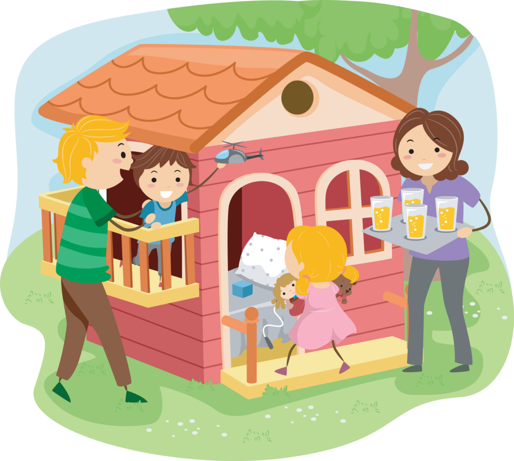 Illustration of Stickman Family Having a Pastime in a Playhouse