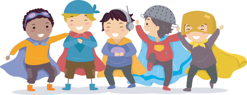 Royalty Free Clipart Image of Boys Dressed as Superheroes