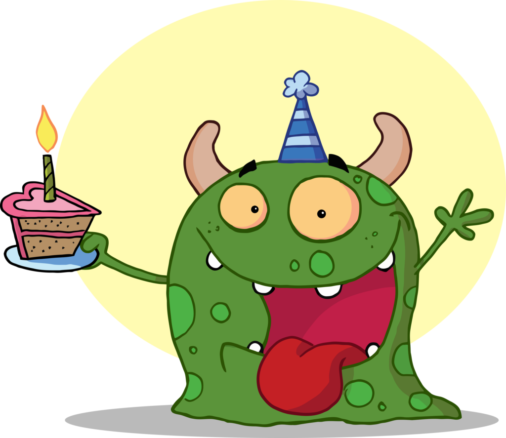 A Green Alien Holding a Heart Shaped Slice of Cake Clipart Illustration | Free Download