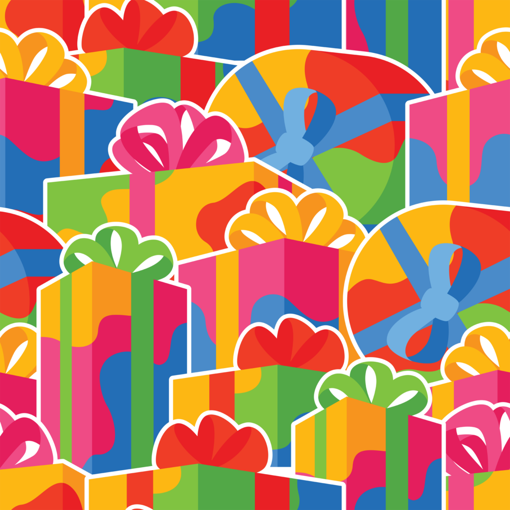 Seamless pattern with gift boxes. Colorful presents for celebration, discounts or promotions.