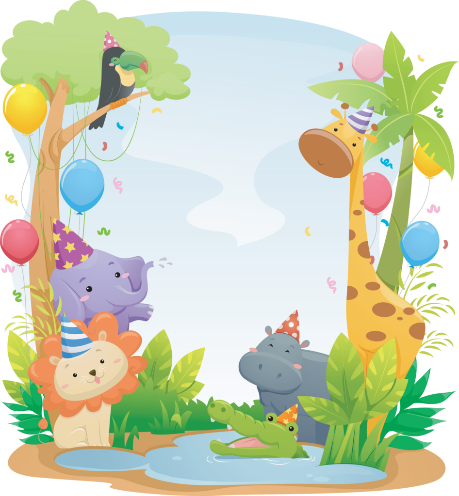 Background Illustration Featuring Cute Safari Animals Wearing Party Hats