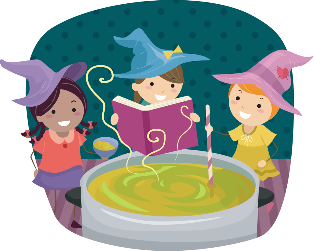 Stickman Illustration of Little Girls Pretending to be Witches
