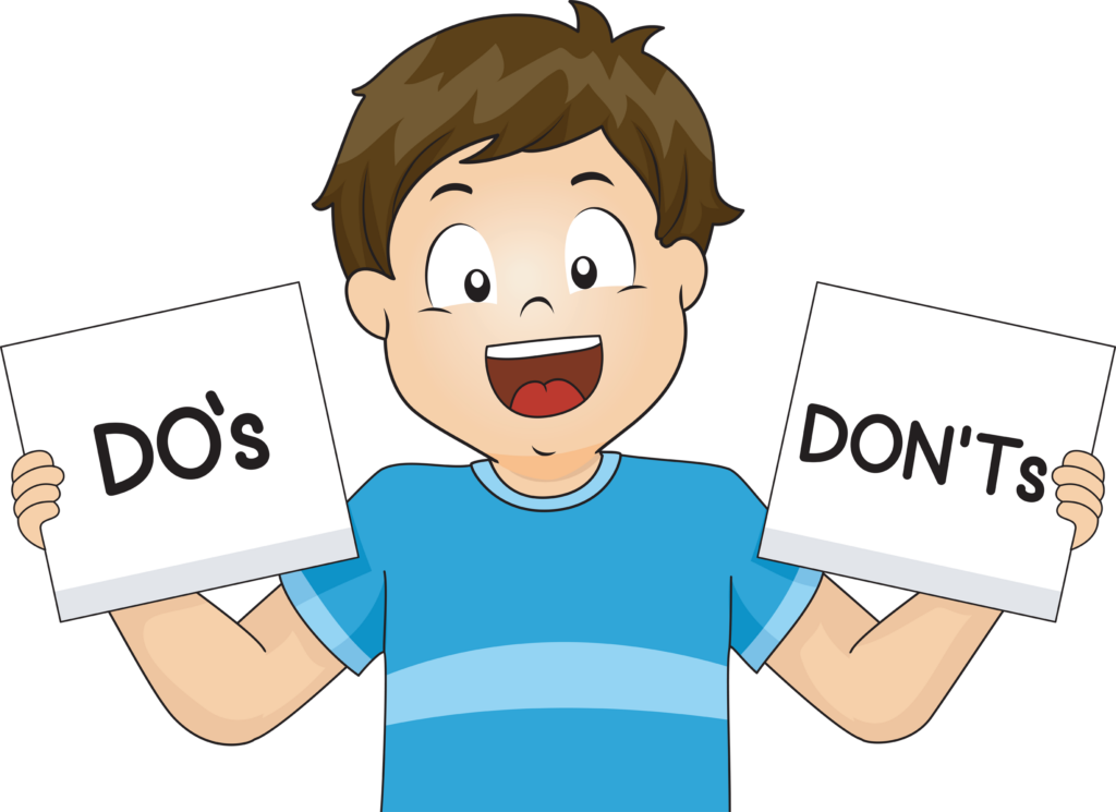 Illustration of a Boy Showing Flashcards of School Rules