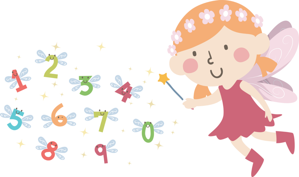 Illustration of a Kid Girl Fairy and Holding a Wand with Numbers with Wings