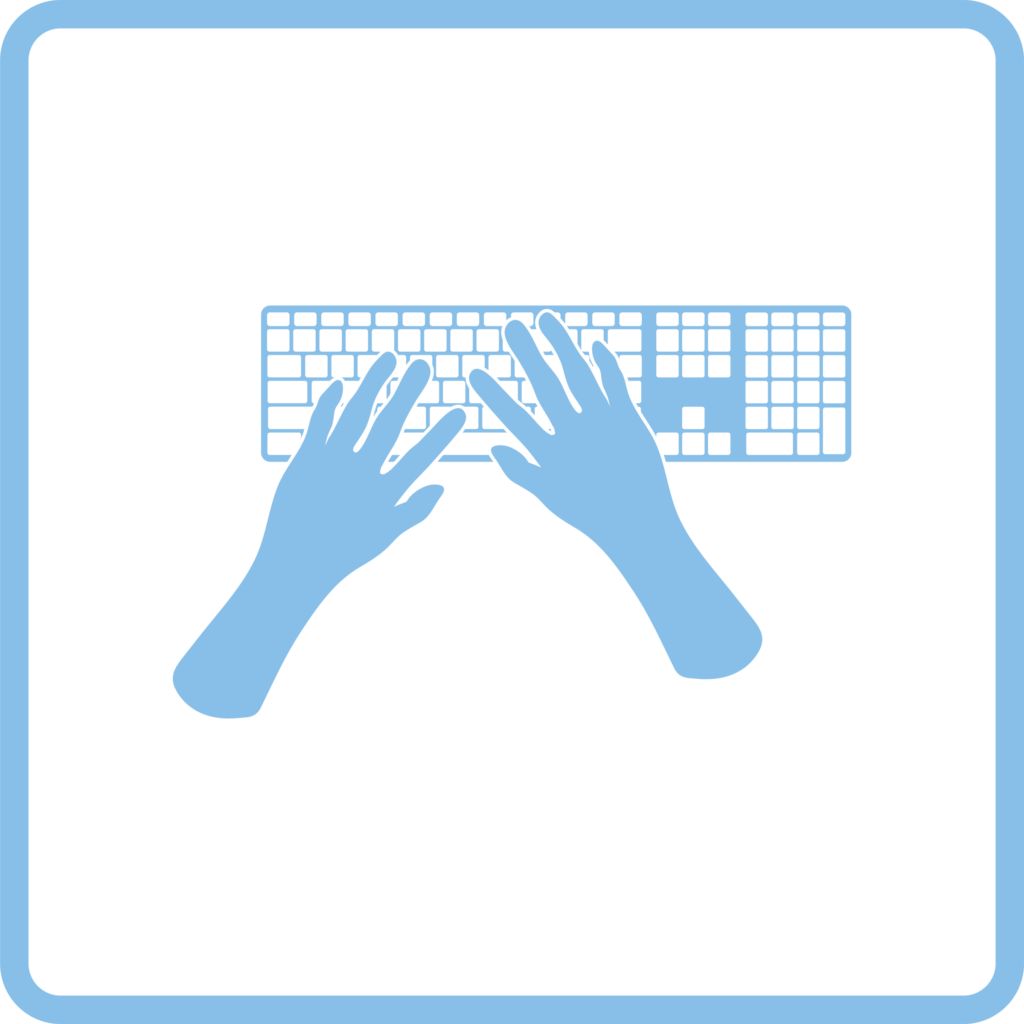 Typing icon. Blue frame design. Vector illustration.