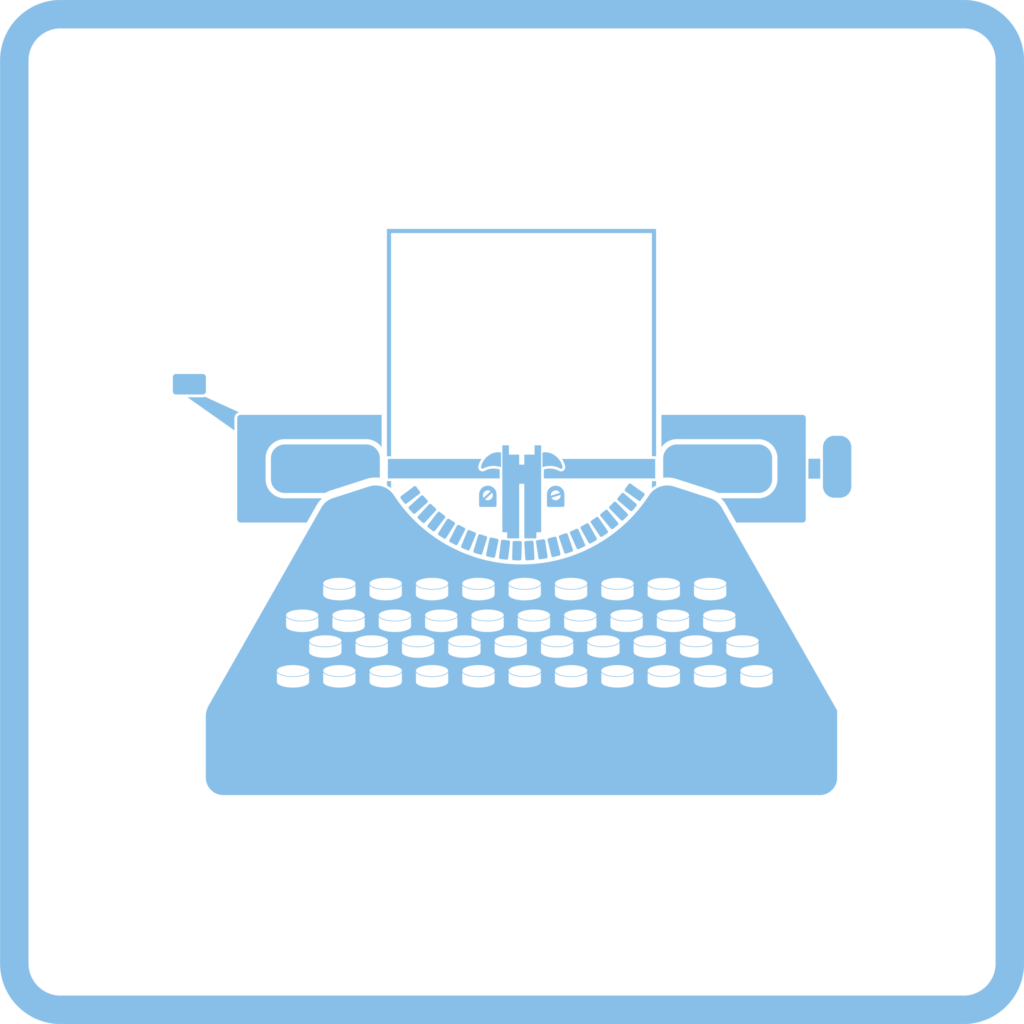 Typewriter icon. Blue frame design. Vector illustration.