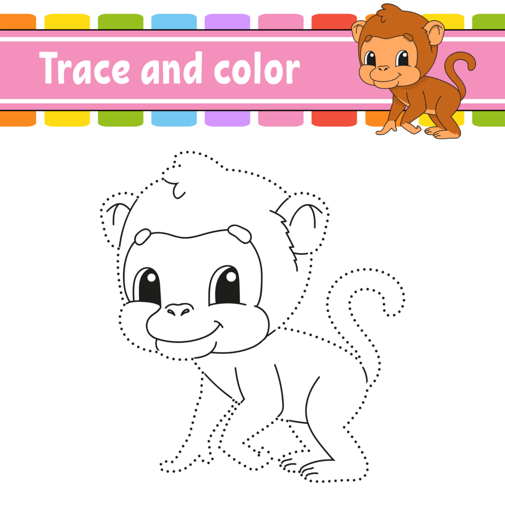 Trace and color. Coloring page for kids. Handwriting practice. Education developing worksheet. Activity page. Game for toddlers. Isolated vector illustration. Cartoon style