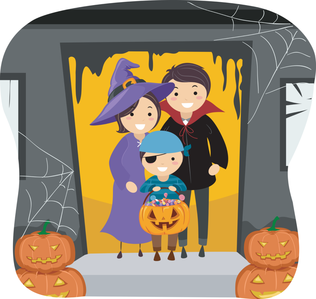 Illustration Featuring a Family Trick or Treating Together